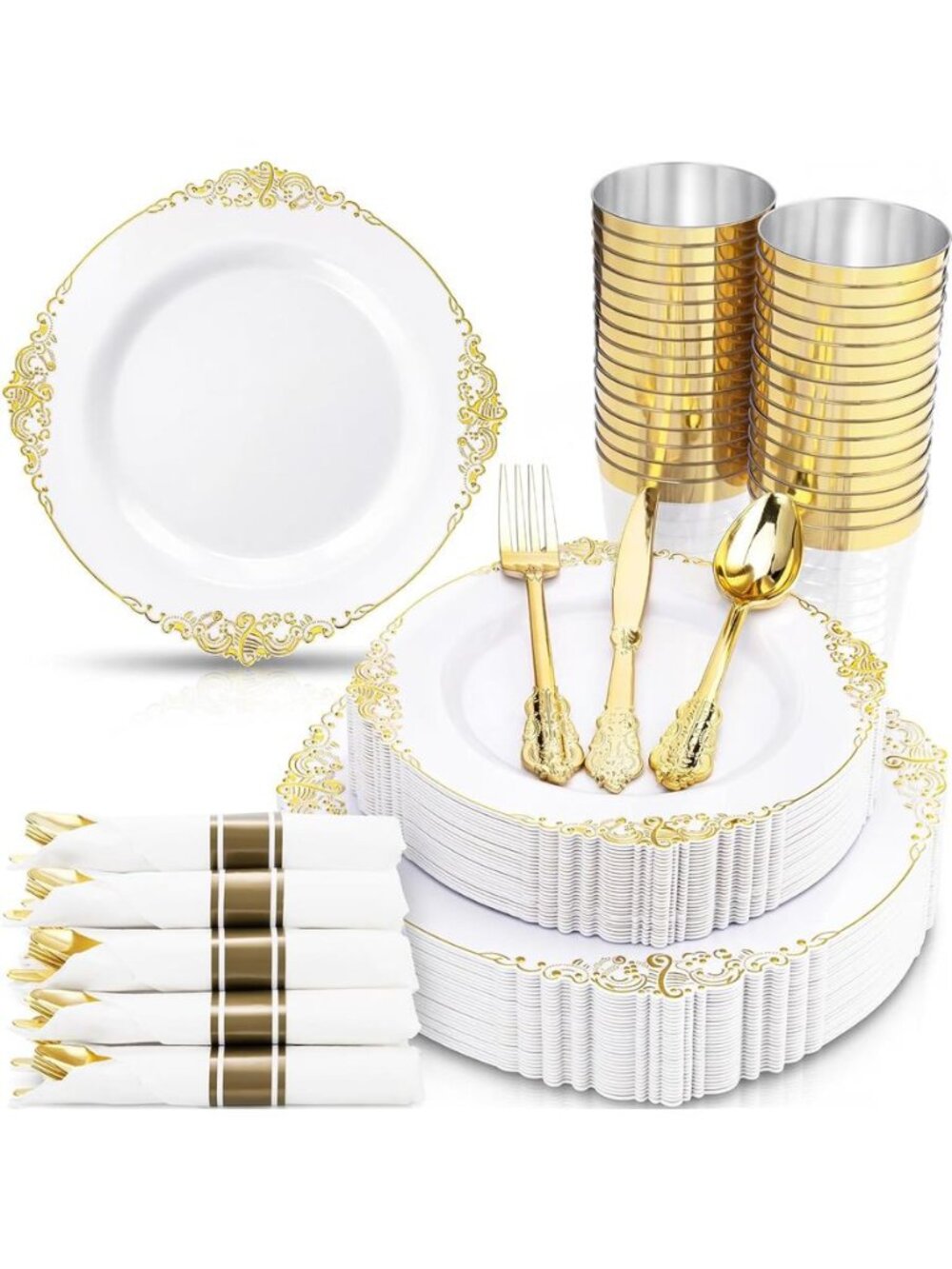 Gold Plastic Plates, Disposable Dinnerware